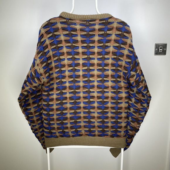 Vintage Coogi Style 3D Knit Grandad Crewneck Jumper 90s Wool Italy Macaroni L - Picture 11 of 15